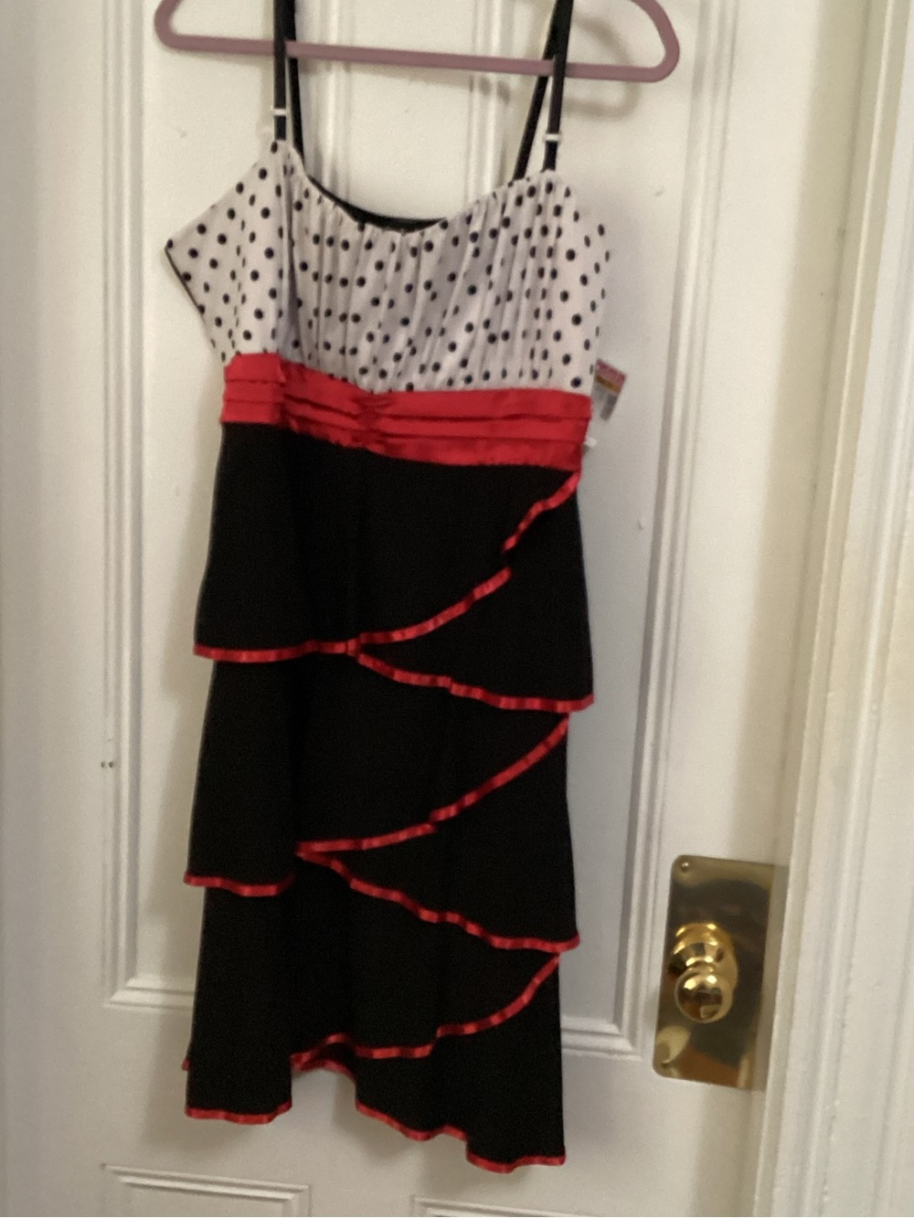 Deb Girls Black, White & Red Polka Dot Tiered Dress